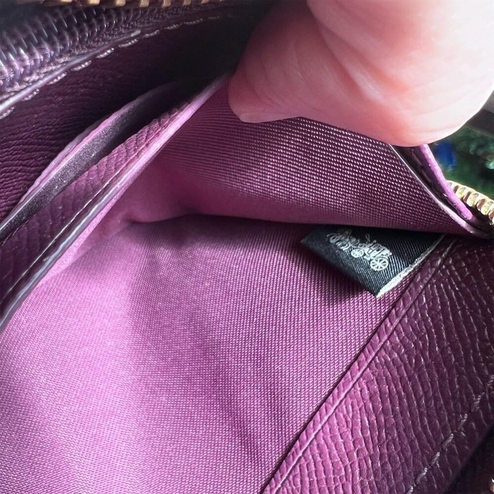 COACH Long Zip-Around Waller Burgundy/Purple Crossgrain Leather - Picture 12 of 13